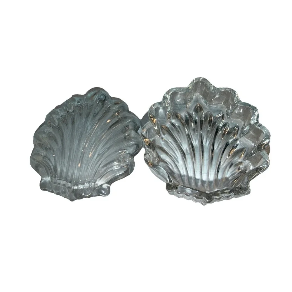 Vintage Crystal Glass Clam Sea Shell‎ Shaped Trinket Box